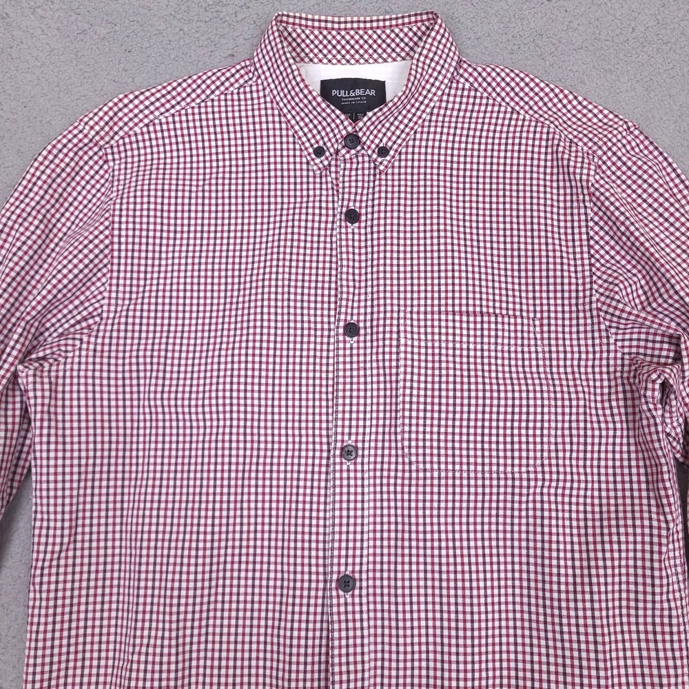 Pull & Bear Shirt Mens Small Plaid Long Sleeve Button Down Made In Spain Cotton